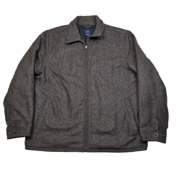GAP Herringbone Bomber Jacket Mens XL Brown Full Zip Collared Casual 90's Y2K - Picture 1 of 13